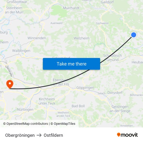 Obergröningen to Ostfildern map