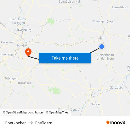 Oberkochen to Ostfildern map