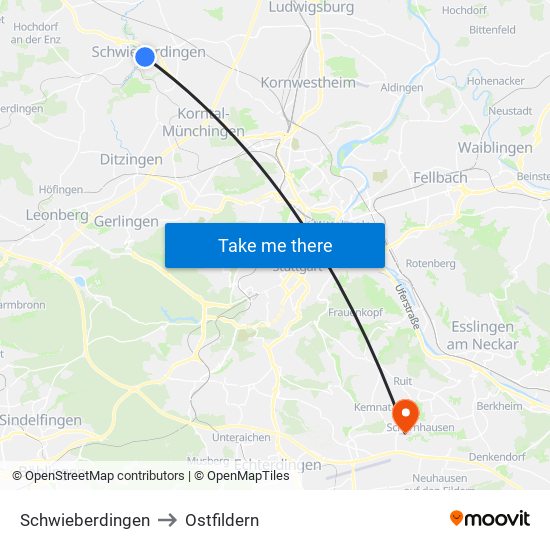 Schwieberdingen to Ostfildern map