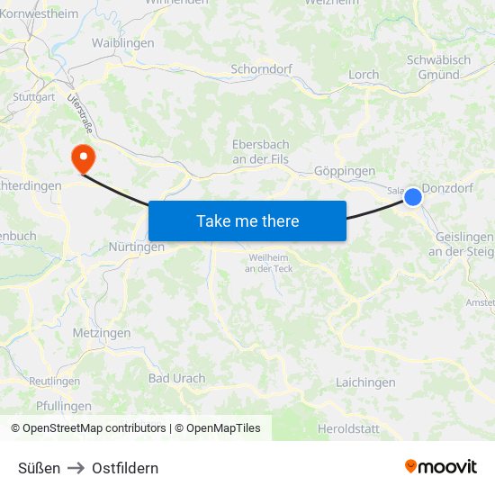Süßen to Ostfildern map