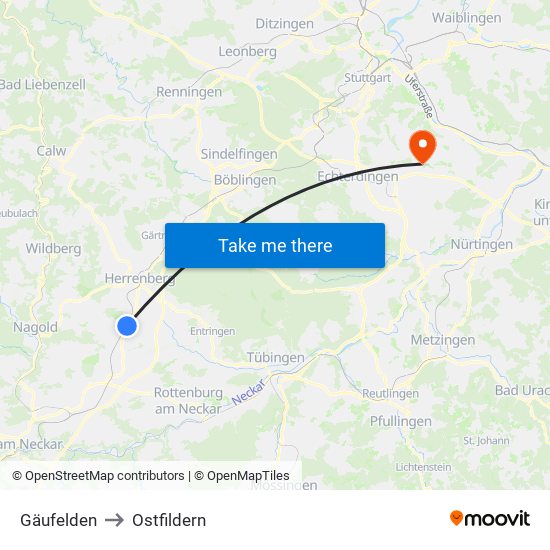 Gäufelden to Ostfildern map