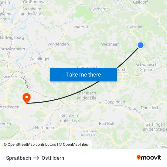 Spraitbach to Ostfildern map