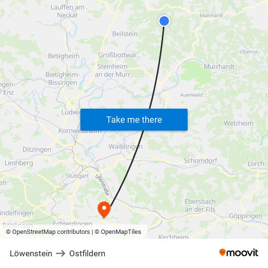 Löwenstein to Ostfildern map