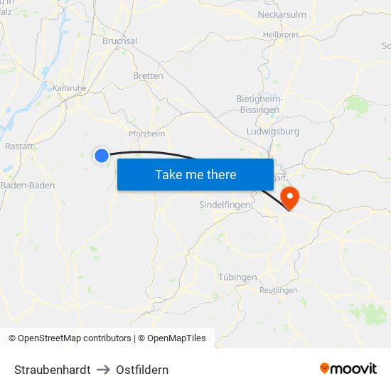 Straubenhardt to Ostfildern map