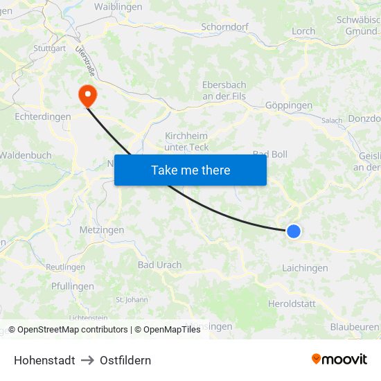 Hohenstadt to Ostfildern map