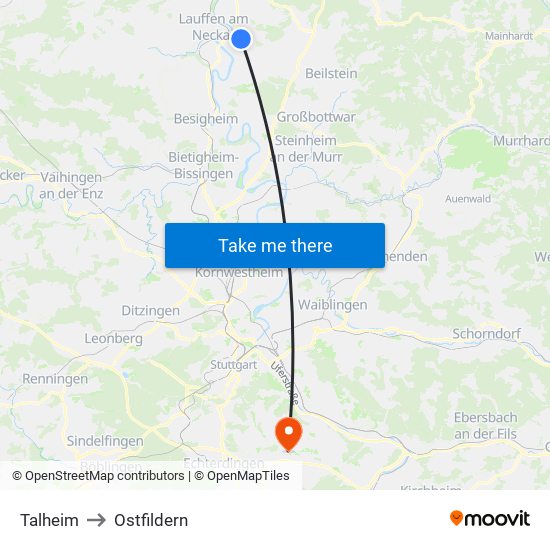 Talheim to Ostfildern map
