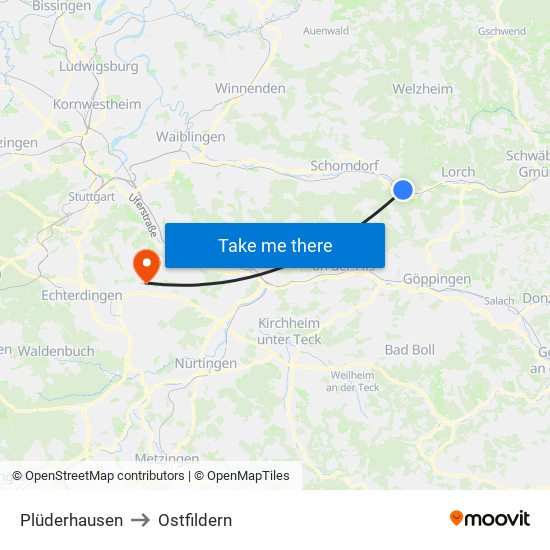 Plüderhausen to Ostfildern map