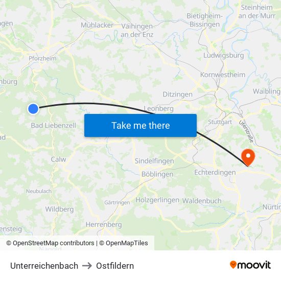 Unterreichenbach to Ostfildern map