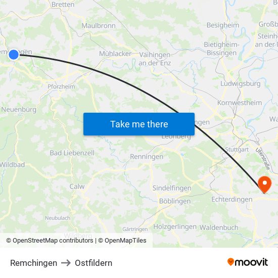 Remchingen to Ostfildern map