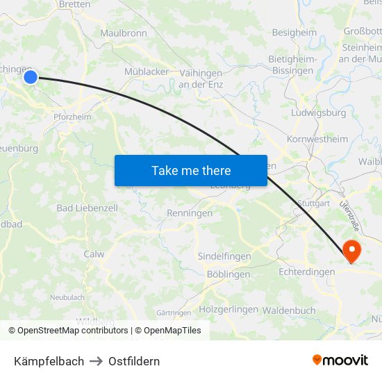 Kämpfelbach to Ostfildern map