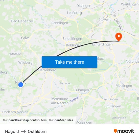 Nagold to Ostfildern map