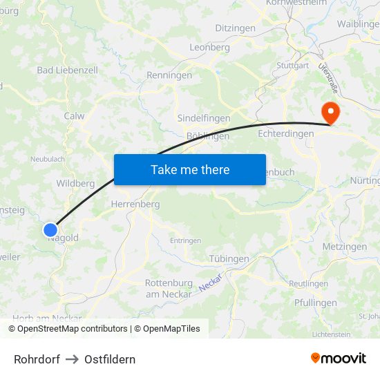 Rohrdorf to Ostfildern map