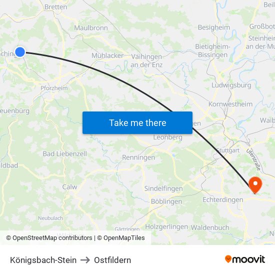 Königsbach-Stein to Ostfildern map