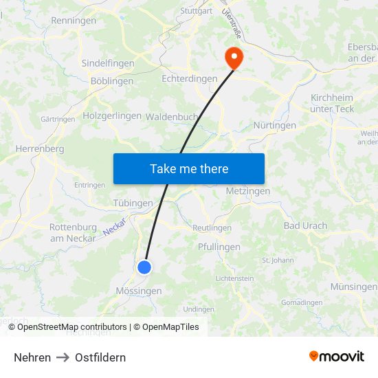 Nehren to Ostfildern map