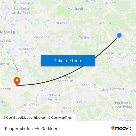 Ruppertshofen to Ostfildern map