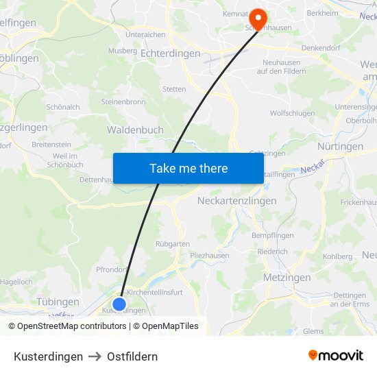 Kusterdingen to Ostfildern map