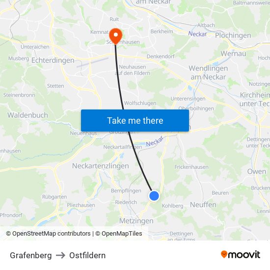 Grafenberg to Ostfildern map