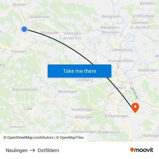 Neulingen to Ostfildern map