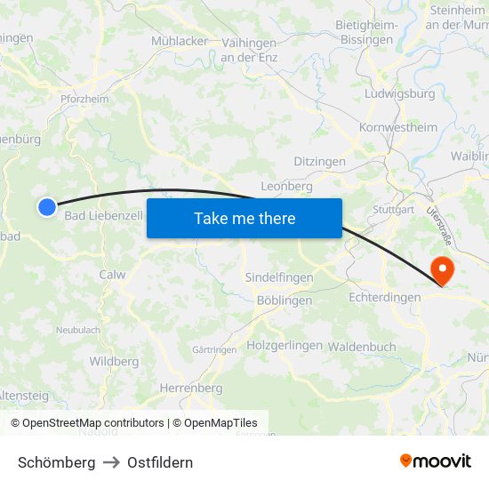 Schömberg to Ostfildern map