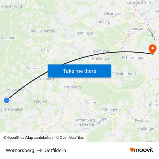 Wörnersberg to Ostfildern map