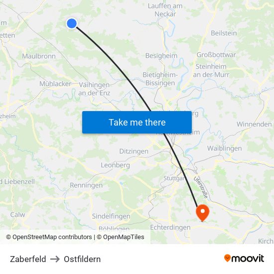 Zaberfeld to Ostfildern map