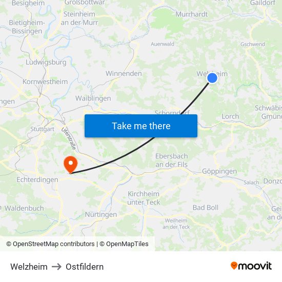 Welzheim to Ostfildern map