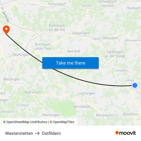 Westerstetten to Ostfildern map
