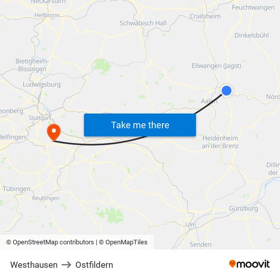 Westhausen to Ostfildern map