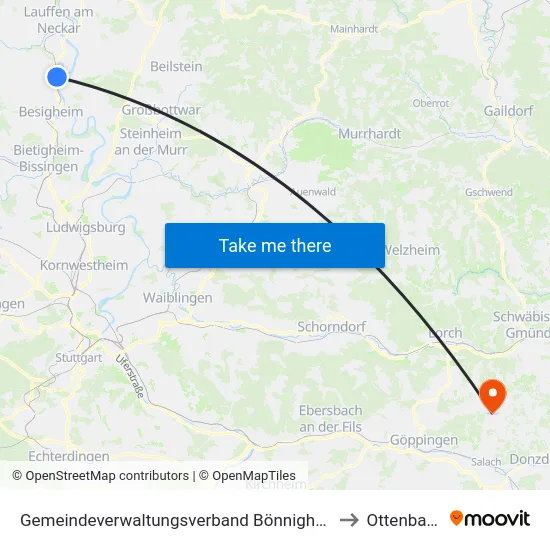 Gemeindeverwaltungsverband Bönnigheim to Ottenbach map