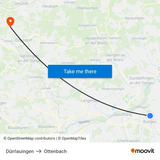 Dürrlauingen to Ottenbach map