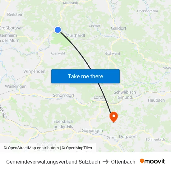 Gemeindeverwaltungsverband Sulzbach to Ottenbach map