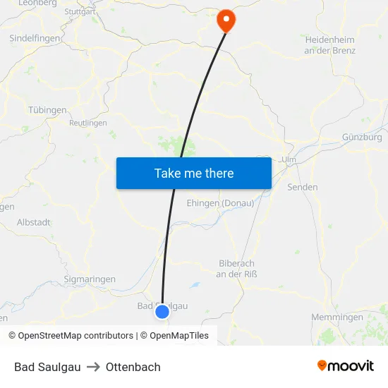 Bad Saulgau to Ottenbach map