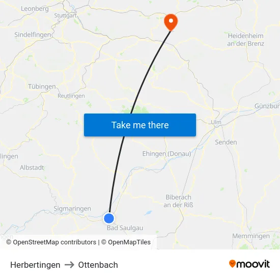 Herbertingen to Ottenbach map