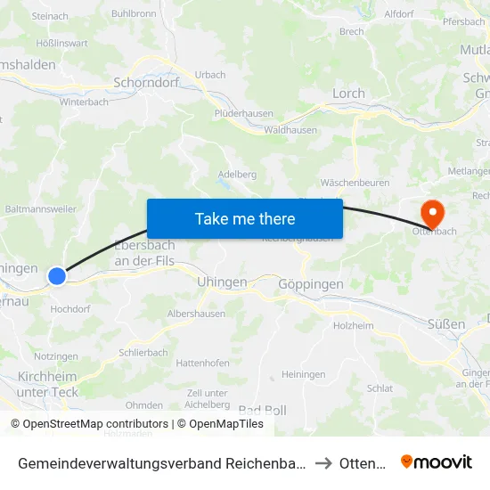 Gemeindeverwaltungsverband Reichenbach An Der Fils to Ottenbach map