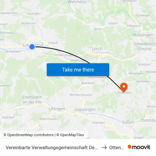 Vereinbarte Verwaltungsgemeinschaft Der Stadt Schorndorf to Ottenbach map