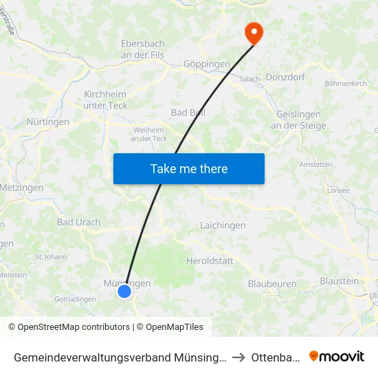 Gemeindeverwaltungsverband Münsingen to Ottenbach map