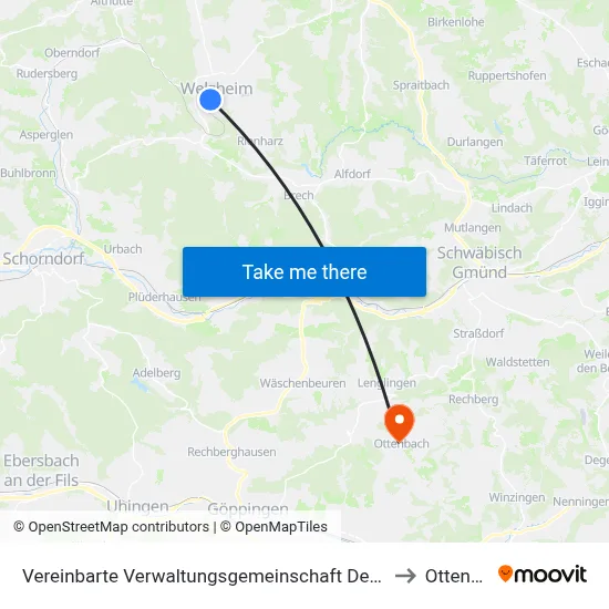 Vereinbarte Verwaltungsgemeinschaft Der Stadt Welzheim to Ottenbach map