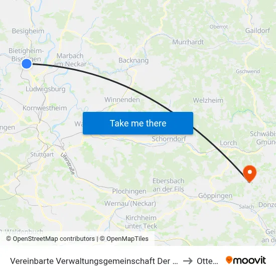 Vereinbarte Verwaltungsgemeinschaft Der Stadt Bietigheim-Bissingen to Ottenbach map