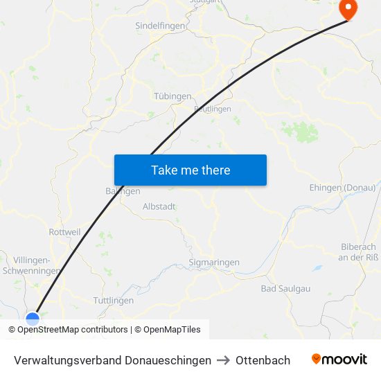 Verwaltungsverband Donaueschingen to Ottenbach map