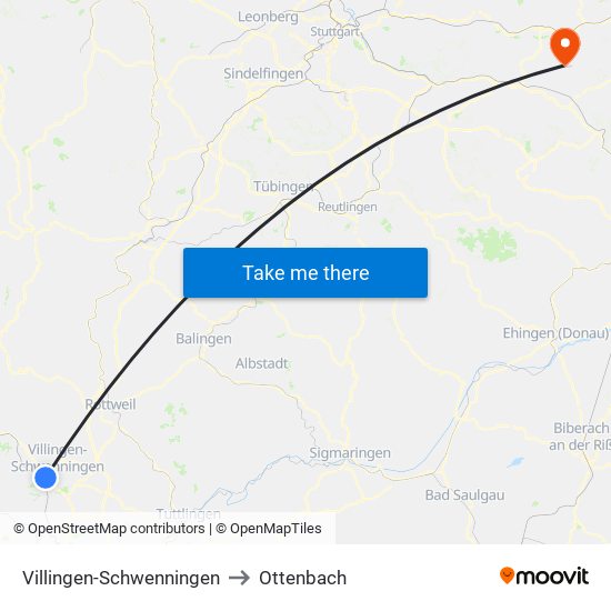 Villingen-Schwenningen to Ottenbach map