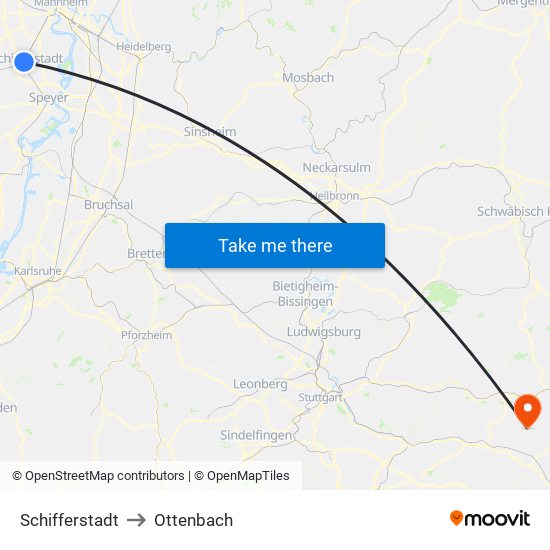 Schifferstadt to Ottenbach map