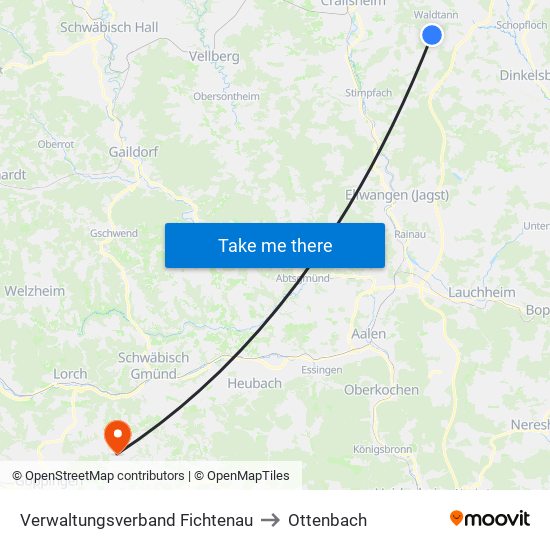 Verwaltungsverband Fichtenau to Ottenbach map