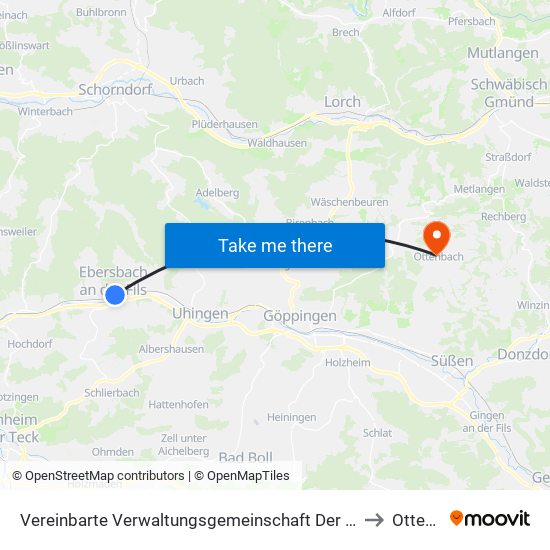 Vereinbarte Verwaltungsgemeinschaft Der Stadt Ebersbach An Der Fils to Ottenbach map