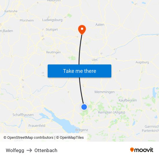 Wolfegg to Ottenbach map