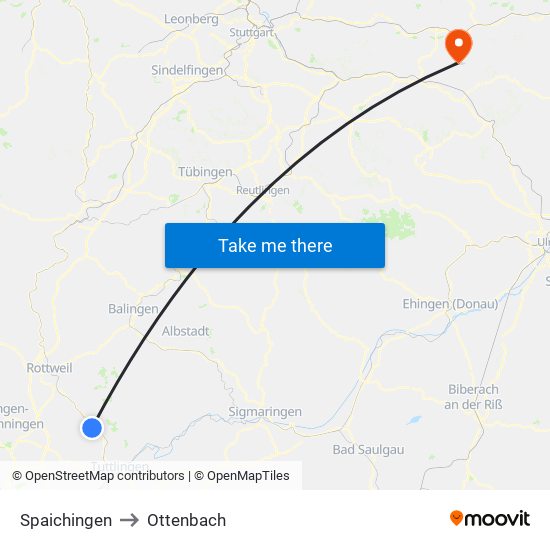 Spaichingen to Ottenbach map