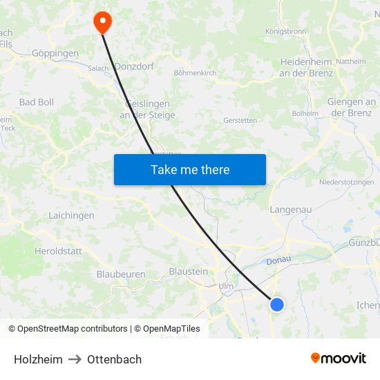 Holzheim to Ottenbach map