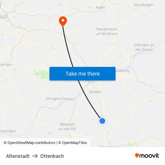 Altenstadt to Ottenbach map