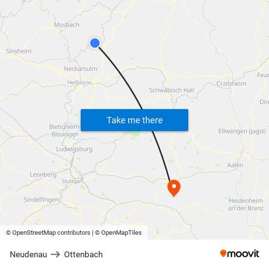 Neudenau to Ottenbach map