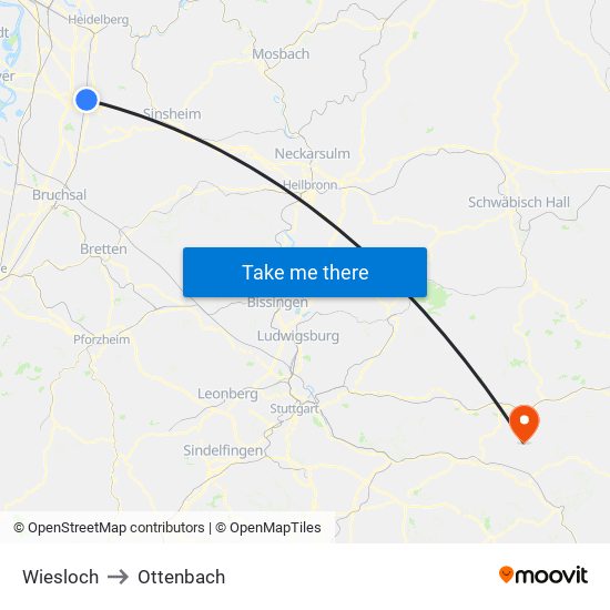 Wiesloch to Ottenbach map