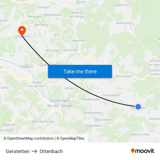 Gerstetten to Ottenbach map